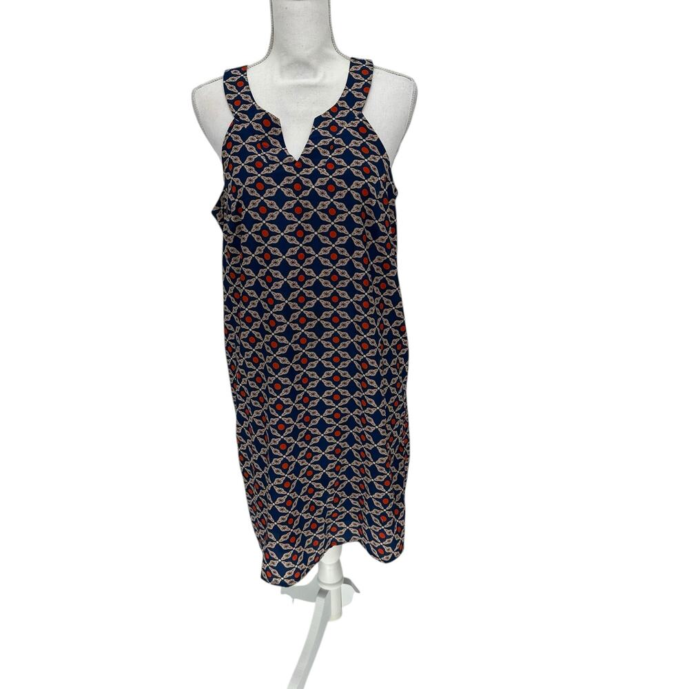 Aryeh Blue Geometric Print Sleeveless Knee-length Shift Dress Sz Medium